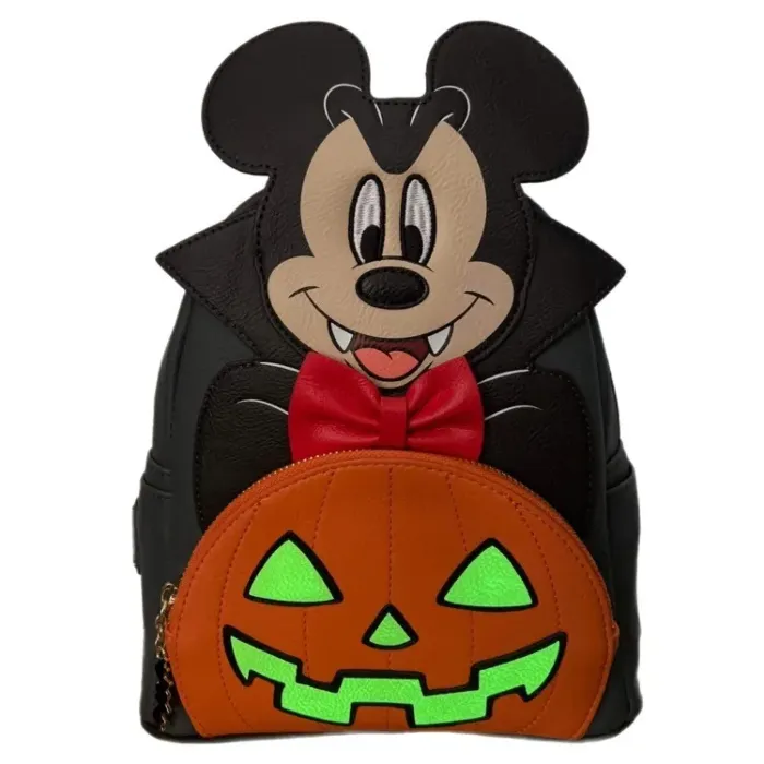 10" Disney Halloween - Mickey Vampire Pumpkin Glow in the Dark Faux Leather Mini Backpack Bag Loungefly Exclusive