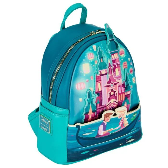 10" Disney Princess - Tangled Castle Glow in the Dark Faux Leather Mini Backpack Bag Loungefly