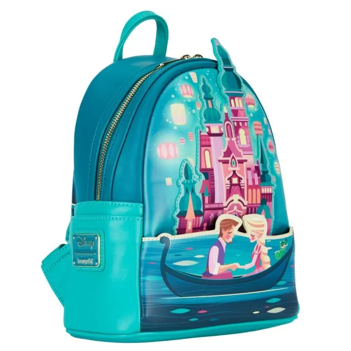 10" Disney Princess - Tangled Castle Glow in the Dark Faux Leather Mini Backpack Bag Loungefly