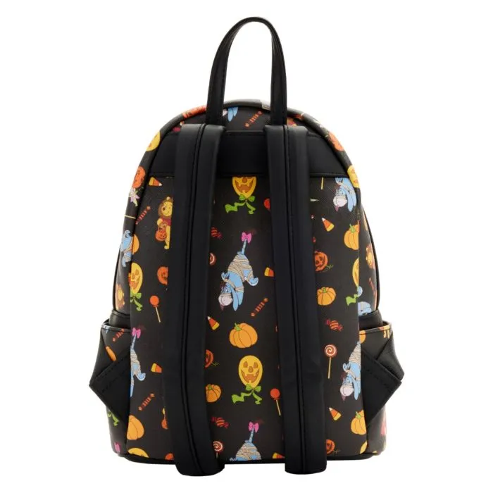 11" Disney : Winnie the Pooh - Halloween Group Glow in the Dark Faux Leather Mini Backpack Bag Loungefly