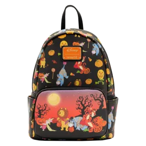 11" Disney : Winnie the Pooh - Halloween Group Glow in the Dark Faux Leather Mini Backpack Bag Loungefly