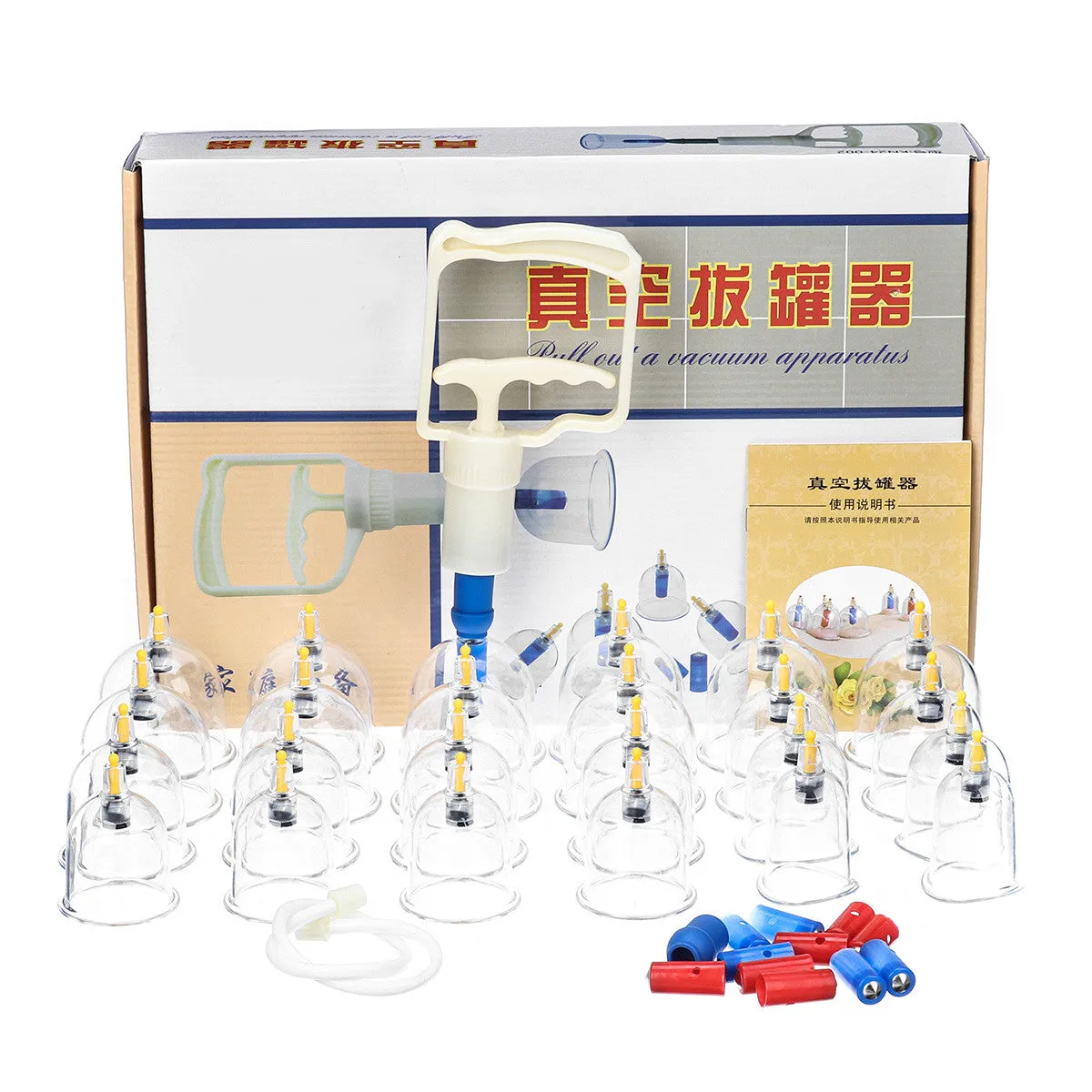 24 Cup Vacuum Cupping Set Massage Acupuncture Kit Suction Massager for Pain Relief - Device