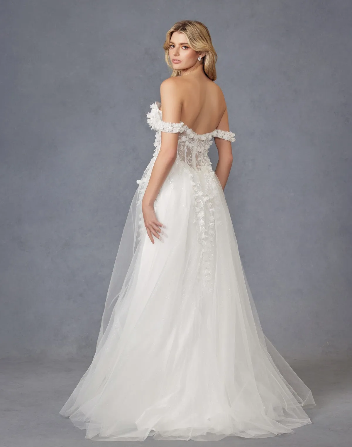 3D Floral Off Shoulder Bridal Gown by Juliet JT2483KW