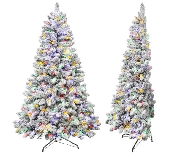 4ft Half Multi-Colored LED Changing Lights Prelit Snow Flocked Artificial Christmas Tree with Remote