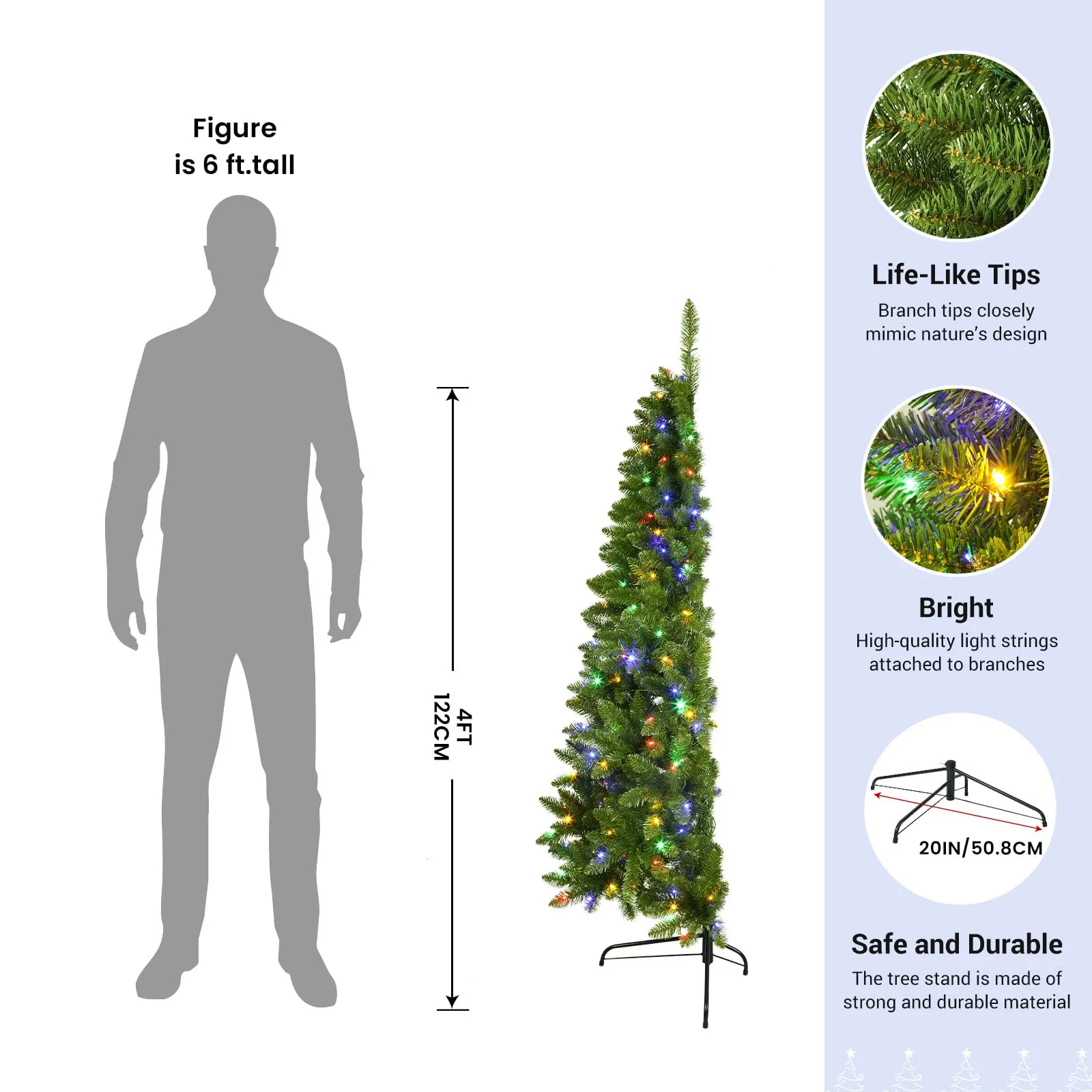 4ft Half Prelit Warm White & Multi-Color LED Lights Premium Artificial Hinged Christmas Tree with Remote Control