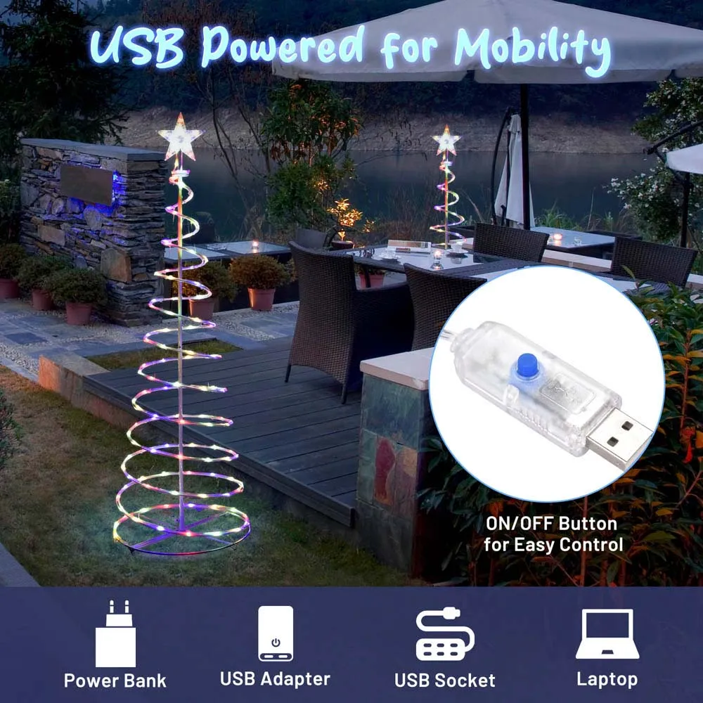 5' LED Spiral Xmas Tree USB Powered Outdoor/Indoor