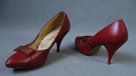 50s Red Stiletto Shoes 60s High Heels Women's Vintage Johnsonette 8.5 VFG