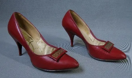 50s Red Stiletto Shoes 60s High Heels Women's Vintage Johnsonette 8.5 VFG