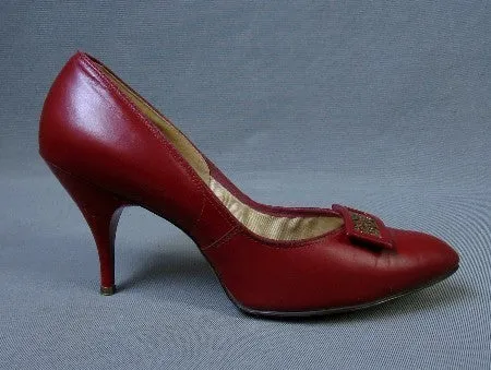 50s Red Stiletto Shoes 60s High Heels Women's Vintage Johnsonette 8.5 VFG