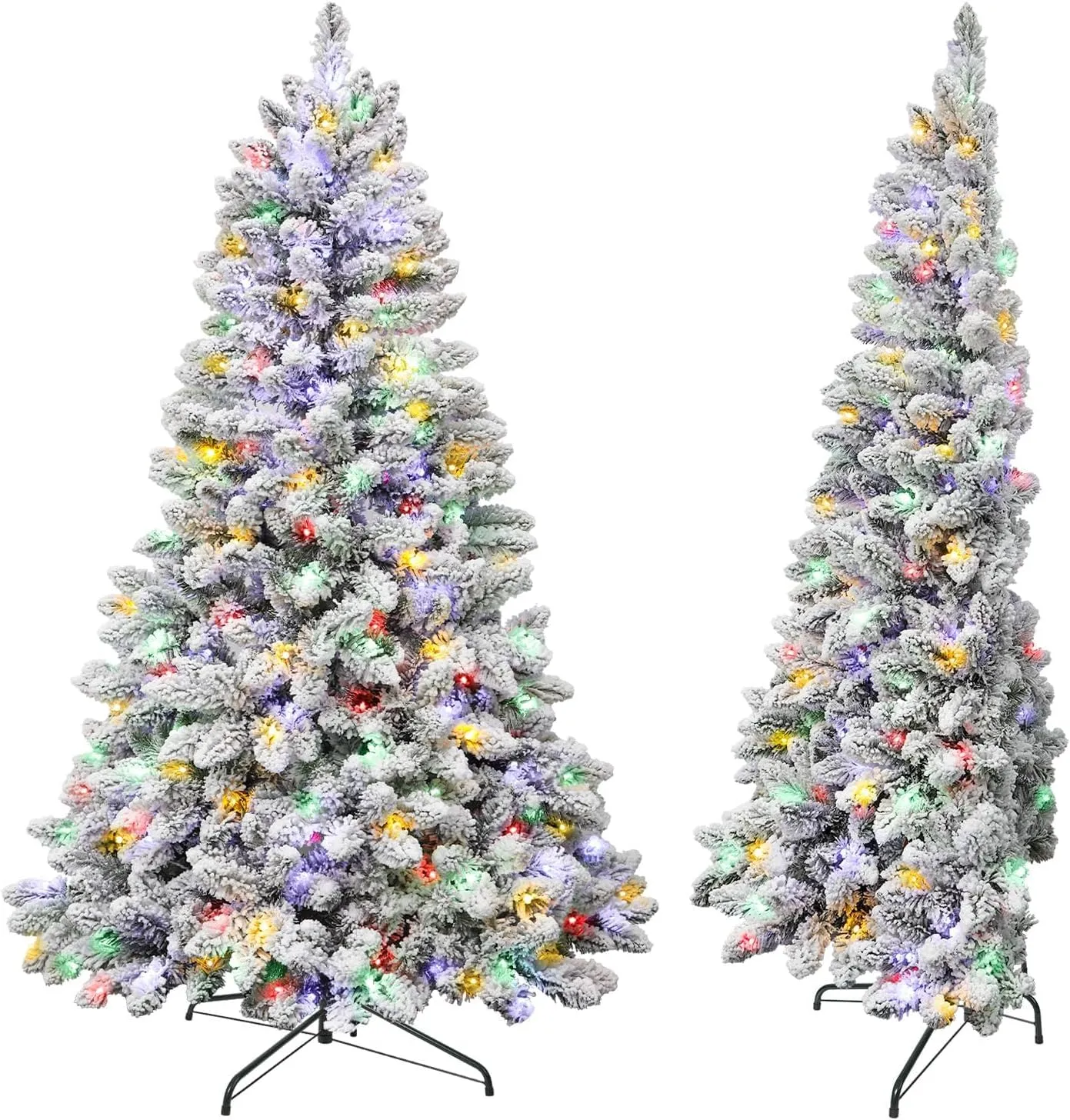 6ft Half Multi-Colored LED Changing Lights Prelit Snow Flocked Artificial Christmas Tree with Remote Control