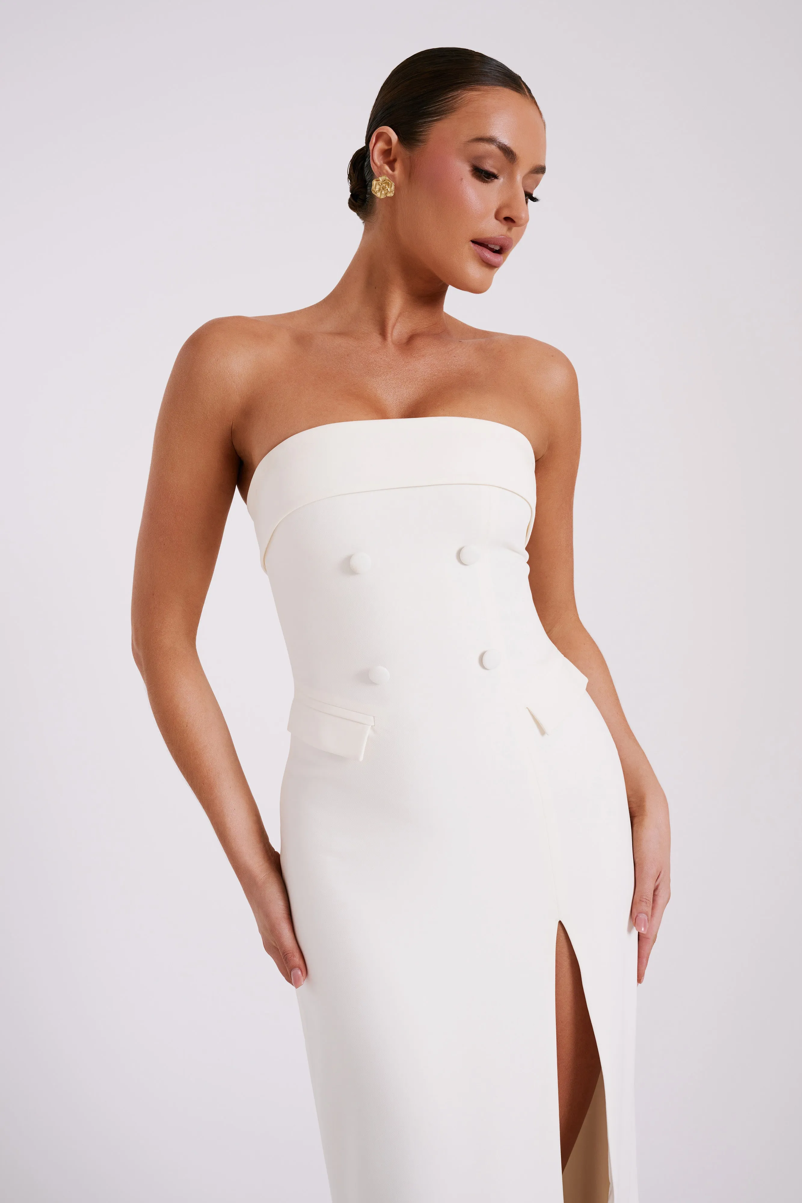 Abbie Strapless Suiting Maxi Dress - Ivory