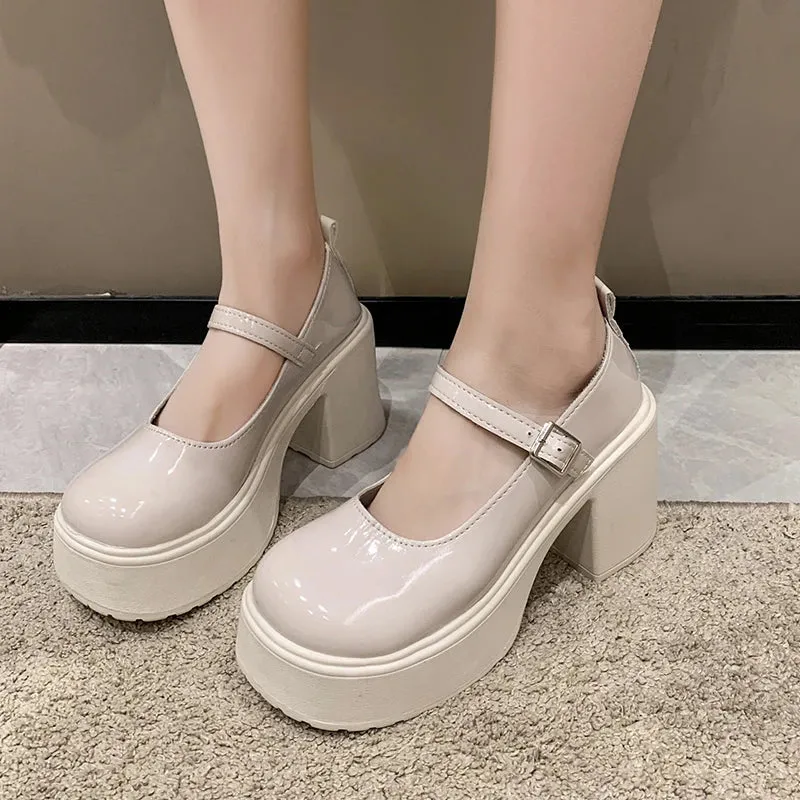 Aiertu Back  to school Fashion White Chunky Platform High Heels Women's 2024 New Fall/winter Mary Jane Shoes