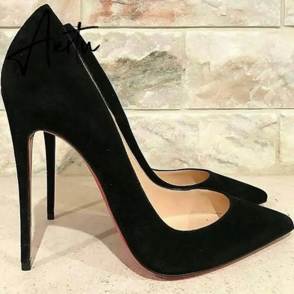 Aiertu Brown Matte Leather High Heel Shoes Sexy Pointed Toe Women Pumps Super High 12/10cm Stiletto Heels Office Lady Shoes