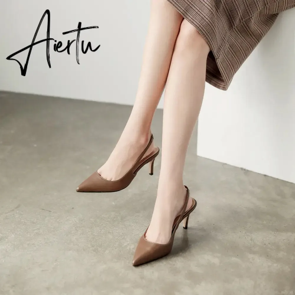 Aiertu Spring Autumn Shallow Mouth Pumps Sexy Pointed Toe Back Buckle High Heels Pumps Summer Sandals 8 CM 6 CM Women Shoes