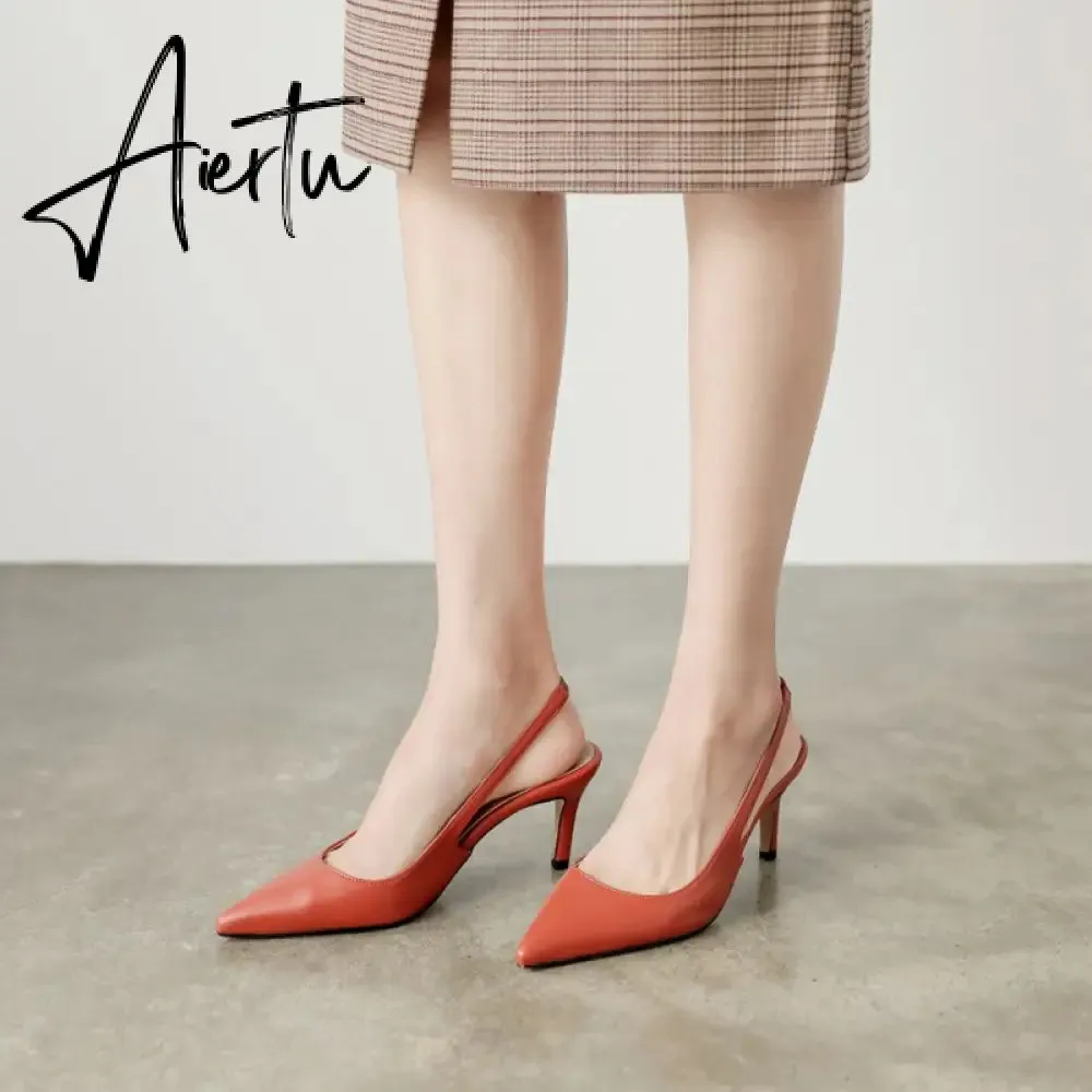 Aiertu Spring Autumn Shallow Mouth Pumps Sexy Pointed Toe Back Buckle High Heels Pumps Summer Sandals 8 CM 6 CM Women Shoes