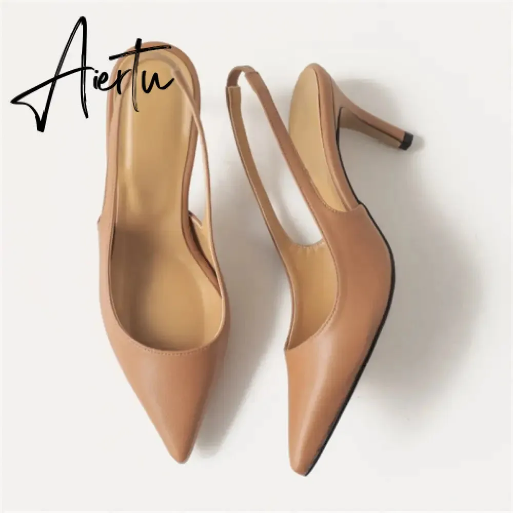 Aiertu Spring Autumn Shallow Mouth Pumps Sexy Pointed Toe Back Buckle High Heels Pumps Summer Sandals 8 CM 6 CM Women Shoes