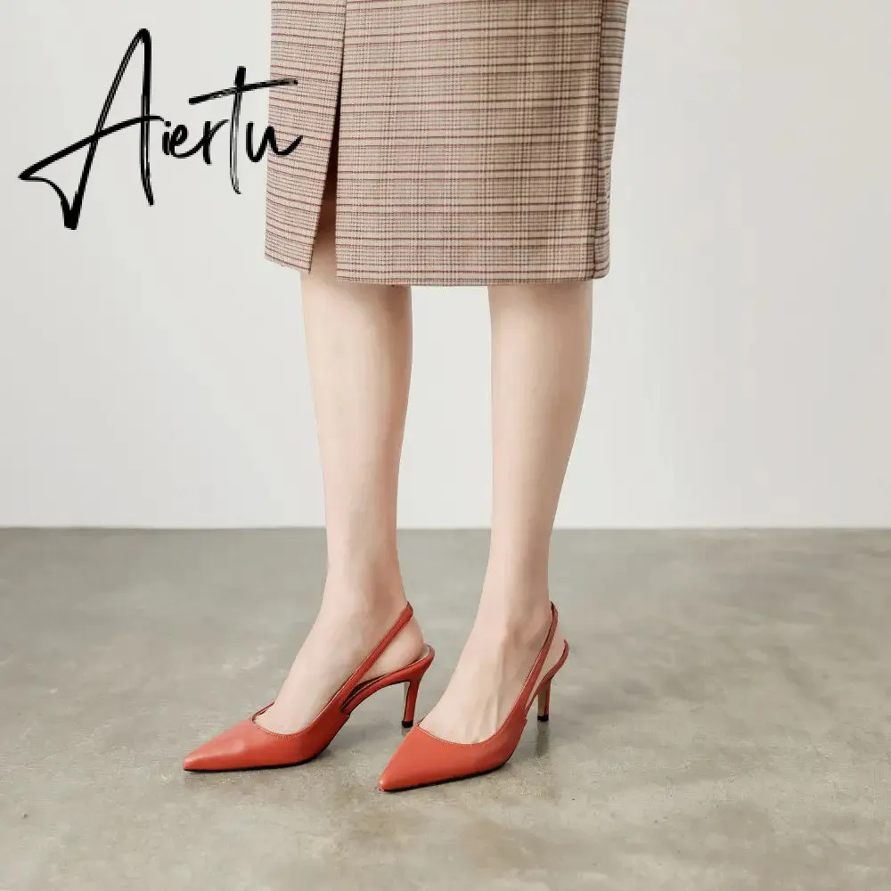 Aiertu Spring Autumn Shallow Mouth Pumps Sexy Pointed Toe Back Buckle High Heels Pumps Summer Sandals 8 CM 6 CM Women Shoes