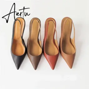 Aiertu Spring Autumn Shallow Mouth Pumps Sexy Pointed Toe Back Buckle High Heels Pumps Summer Sandals 8 CM 6 CM Women Shoes