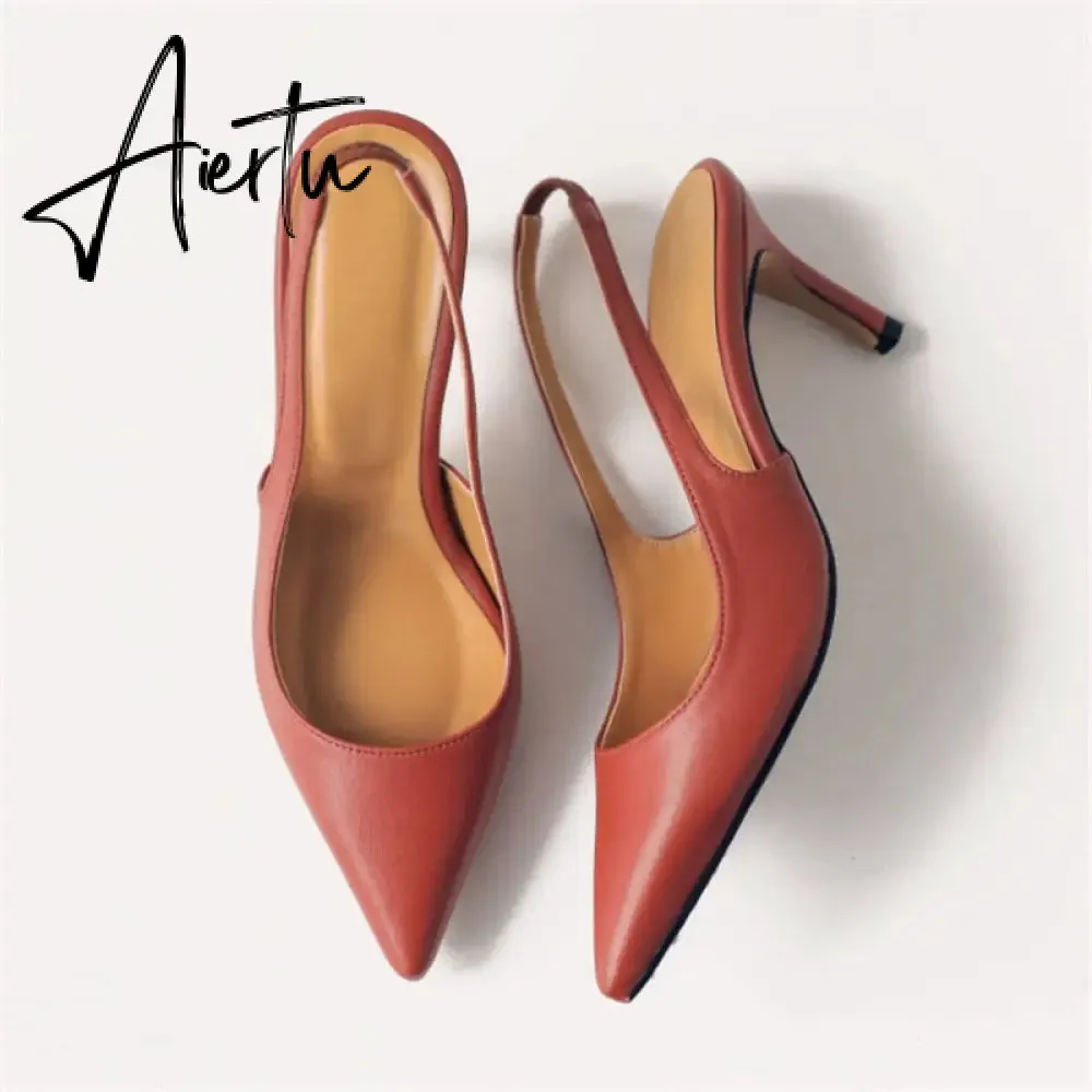 Aiertu Spring Autumn Shallow Mouth Pumps Sexy Pointed Toe Back Buckle High Heels Pumps Summer Sandals 8 CM 6 CM Women Shoes