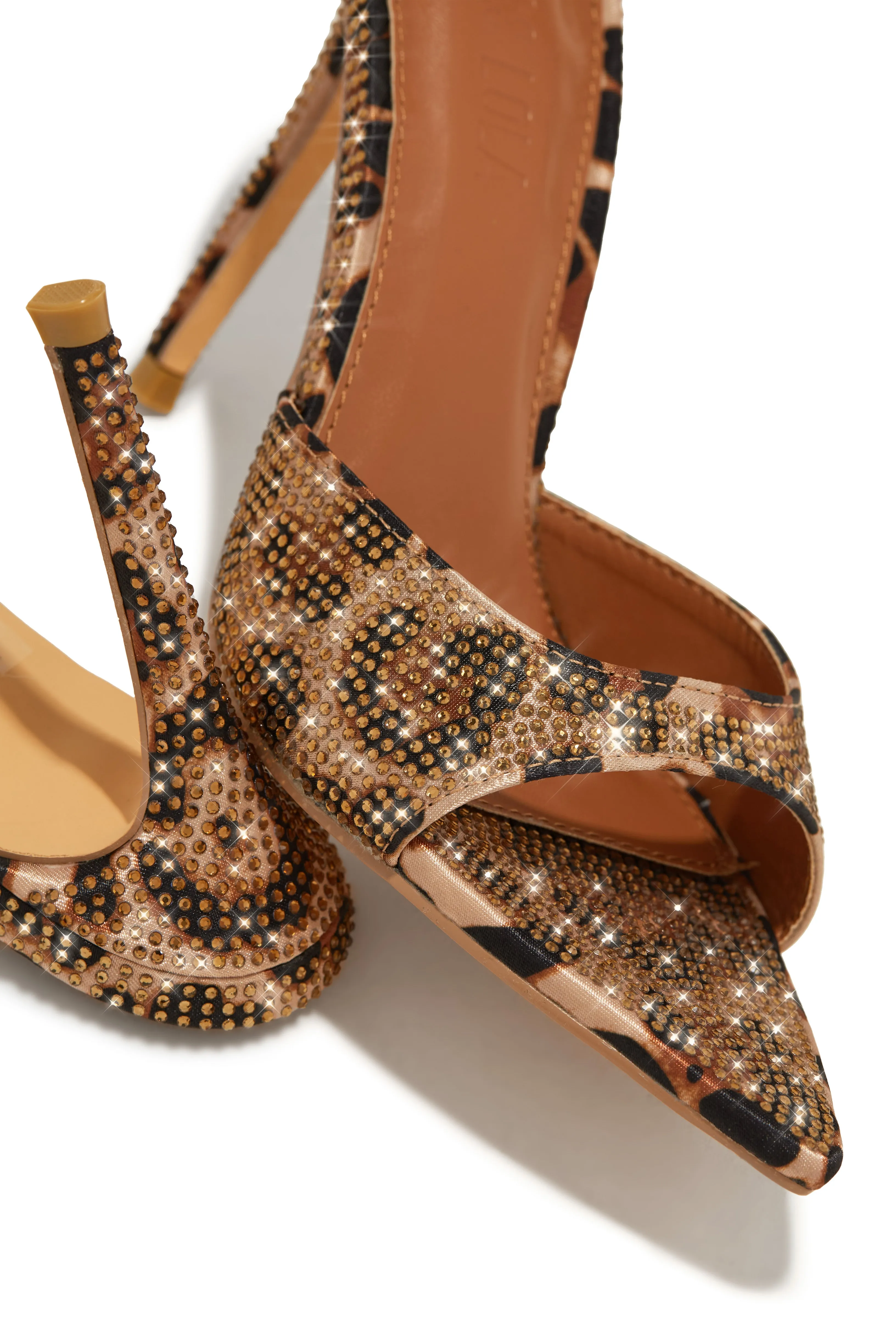 Amiah Embellished High Heel Mules - Leopard