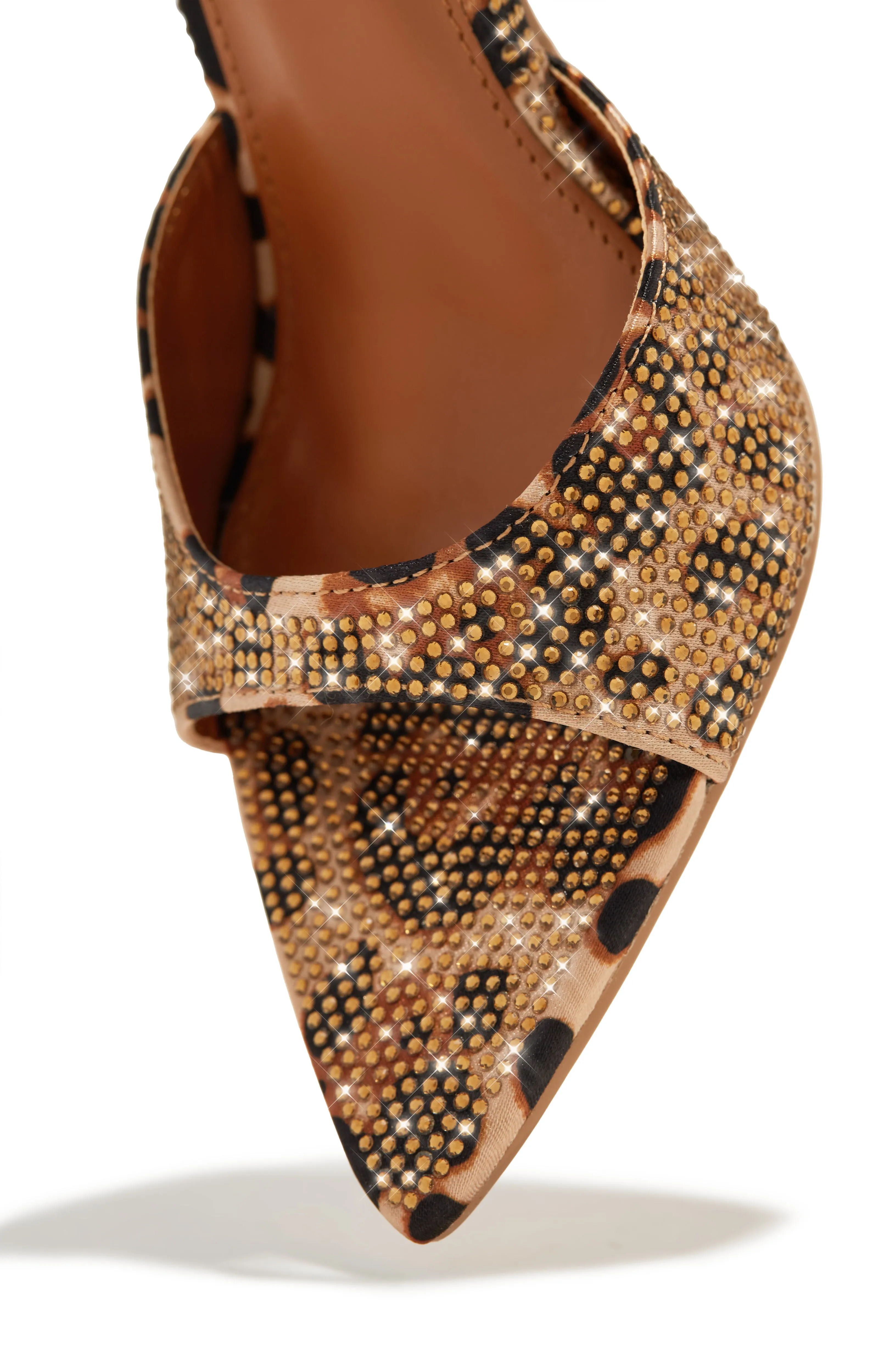 Amiah Embellished High Heel Mules - Leopard