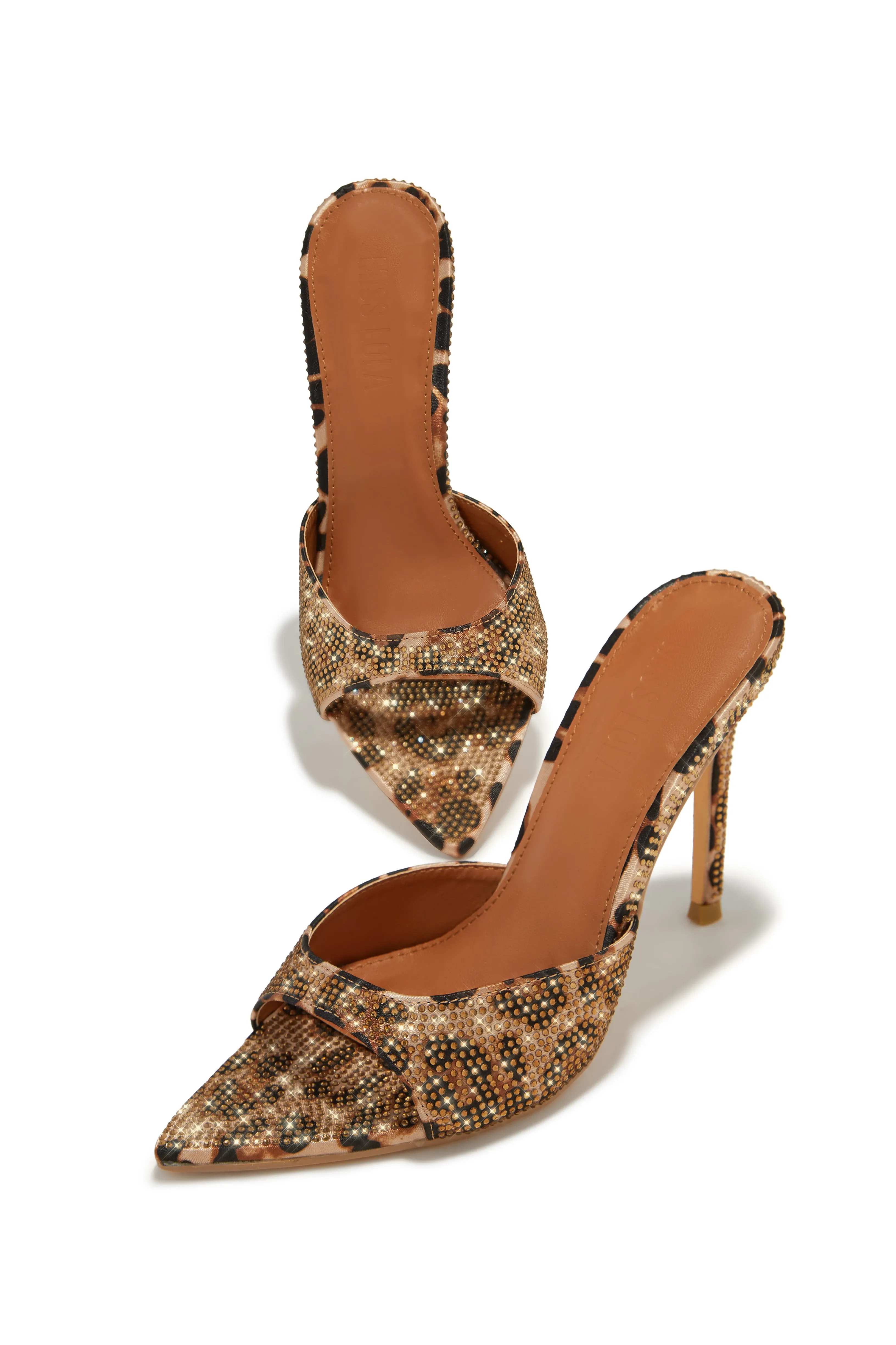 Amiah Embellished High Heel Mules - Leopard