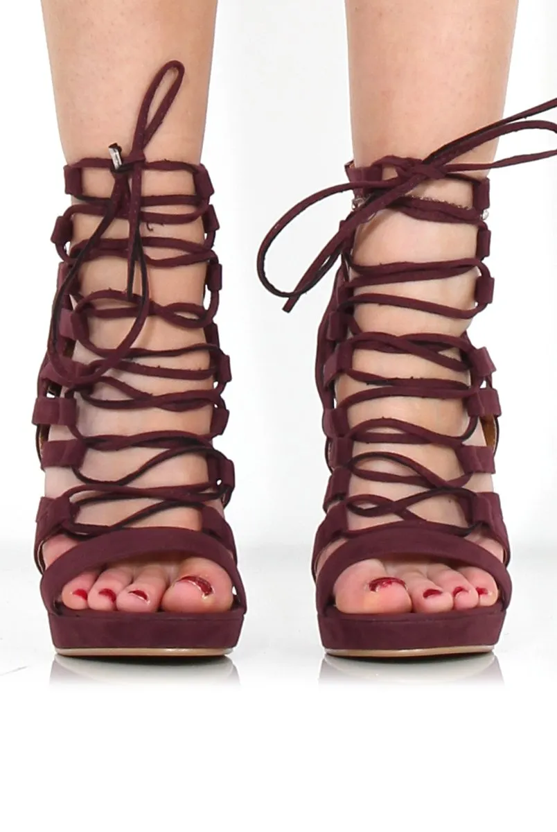 Angel Oxblood Caged Platform heels