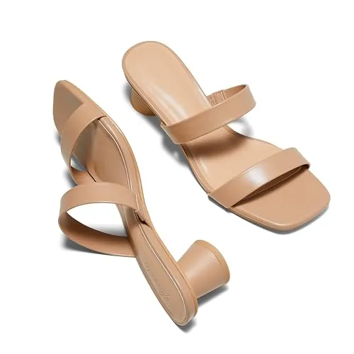 Arromic Womens Sandals Square Open Toe Low Heel Sandals Two Strap Heeled Sandals for Women Slip on Heels Comfort Summer Dress Shoes