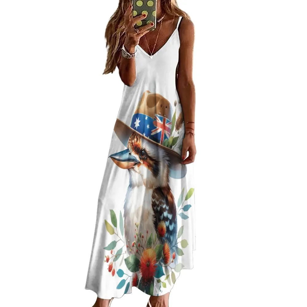 Australian Animals Kookaburra Spaghetti Strap Ankle-Length Dress Long dress