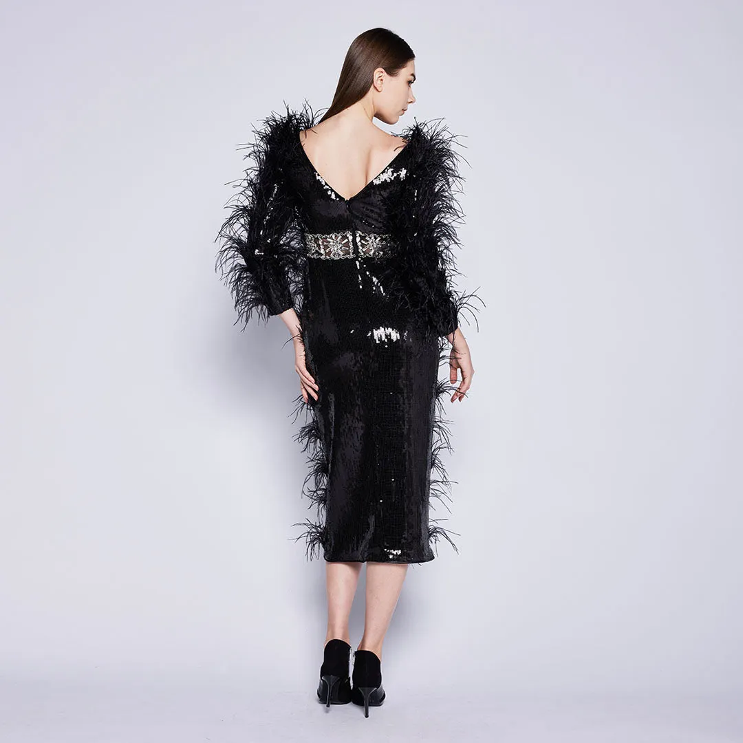 Avis Feather Sequin Dress