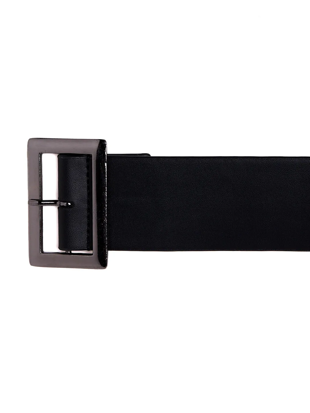 Berrylush Women Solid Black Synthetic Leather Tang-Up Slim Belt