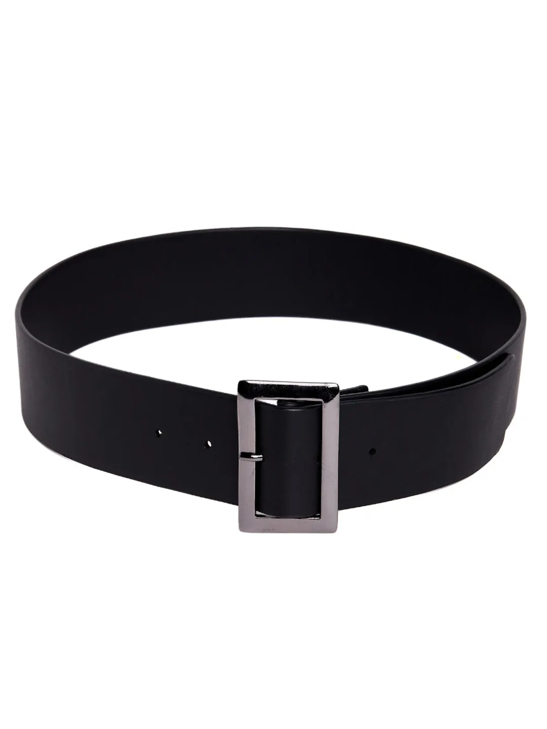 Berrylush Women Solid Black Synthetic Leather Tang-Up Slim Belt