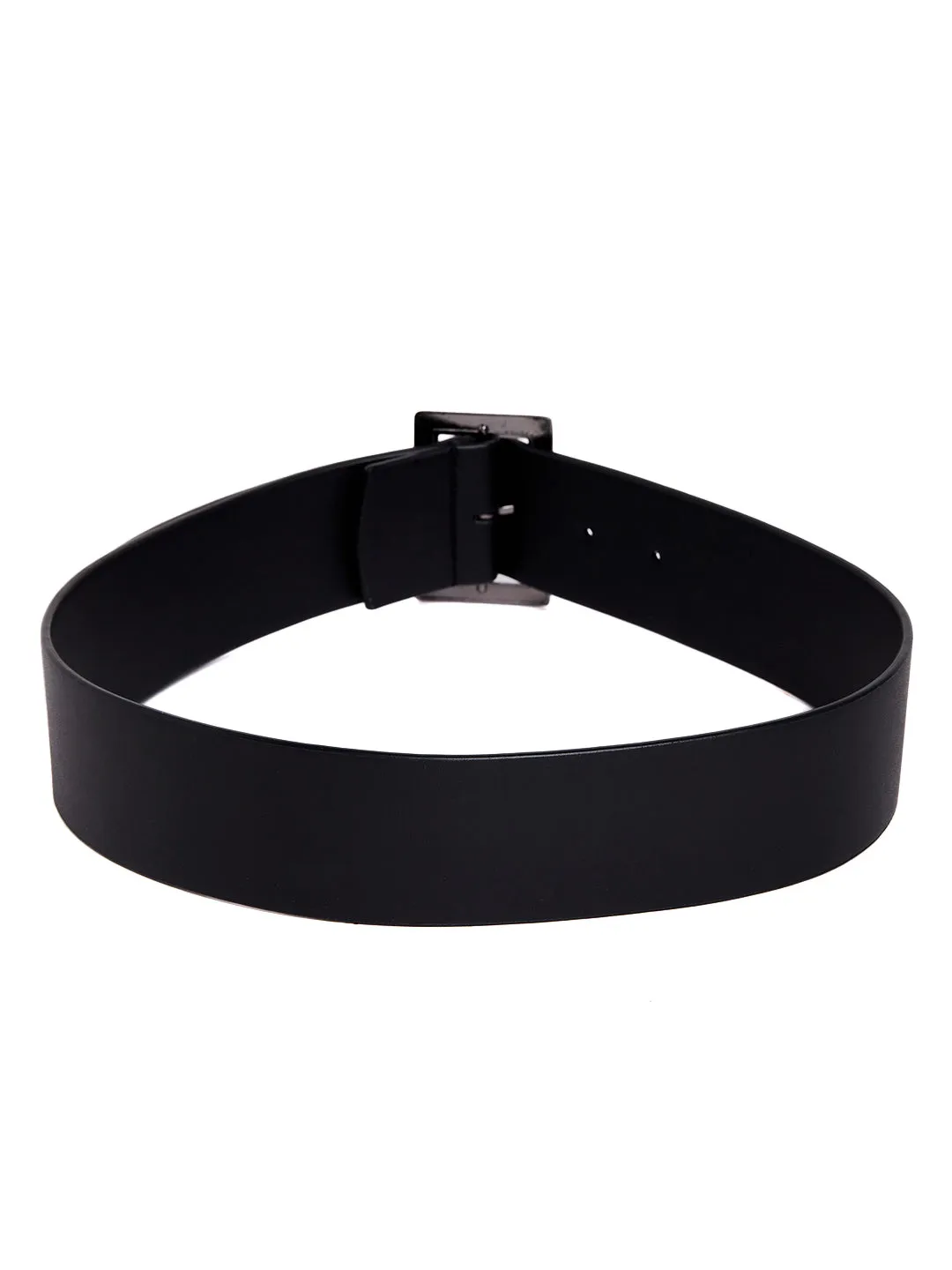 Berrylush Women Solid Black Synthetic Leather Tang-Up Slim Belt