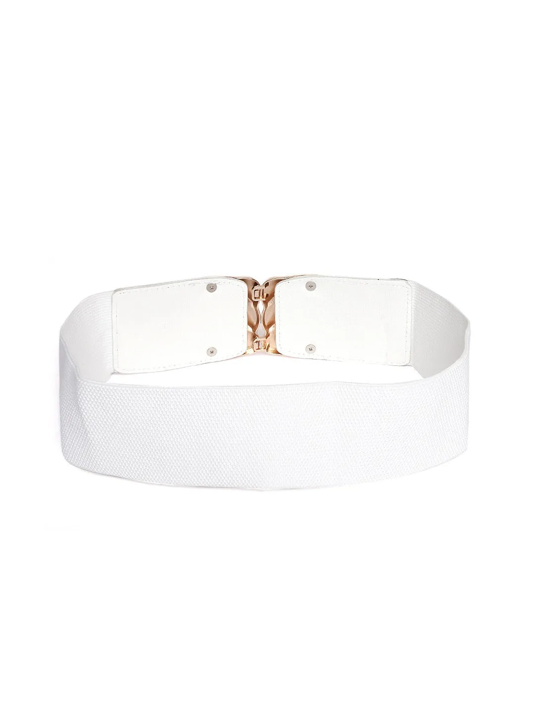 Berrylush Women White Elastic Strap Square Concho Belt