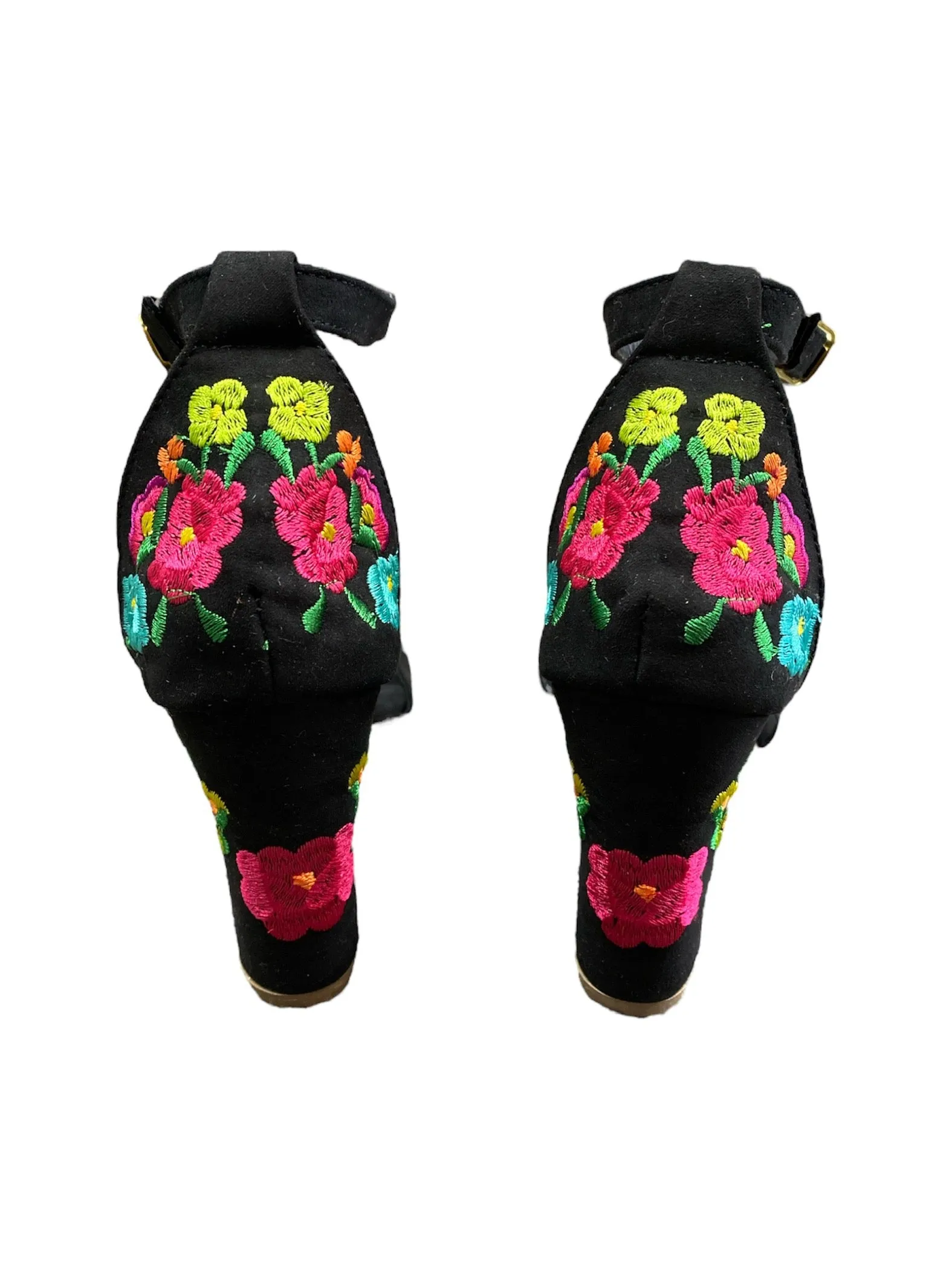 Black Floral Embroidered Heels