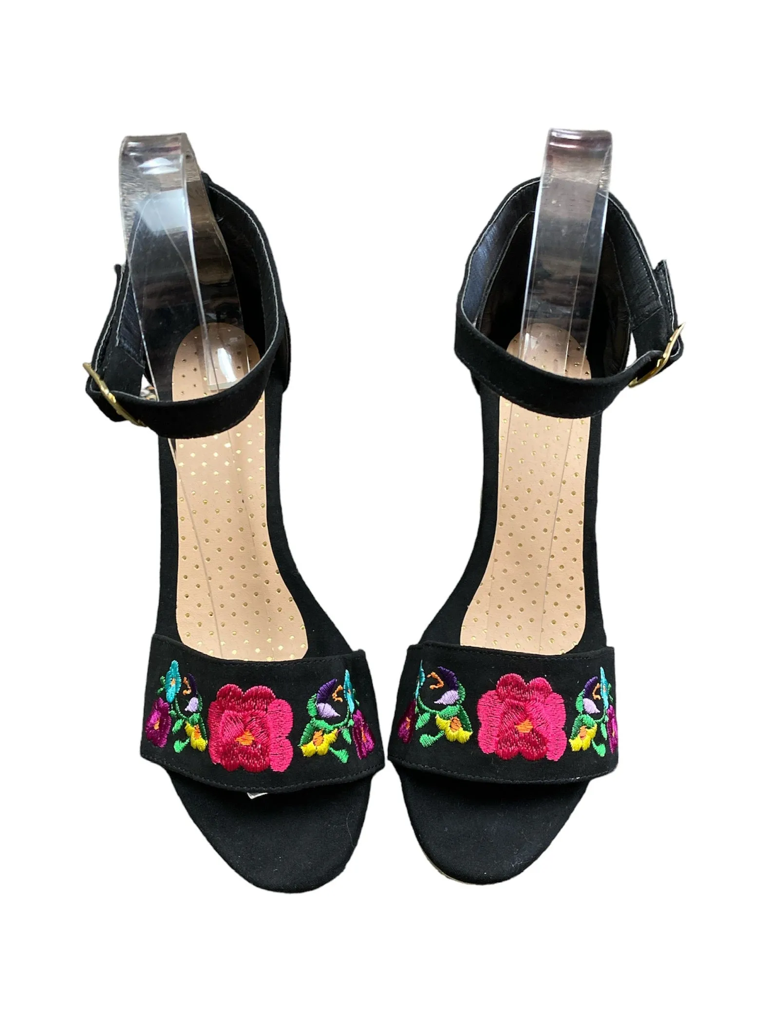 Black Floral Embroidered Heels