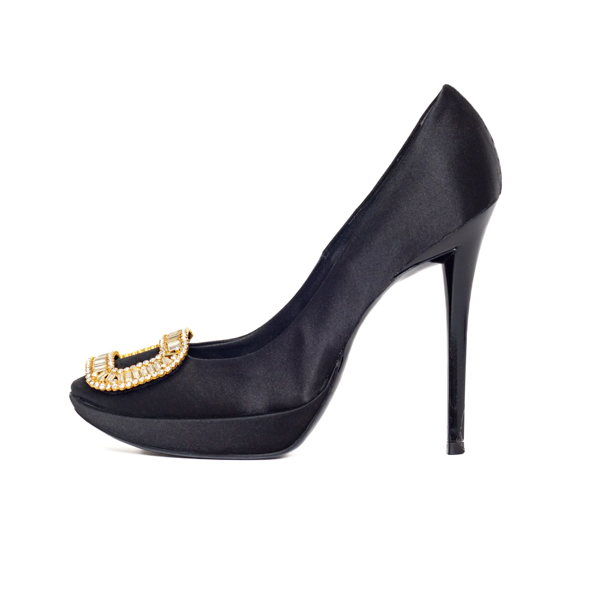 Black Satin Limelight Buckle Pumps 38