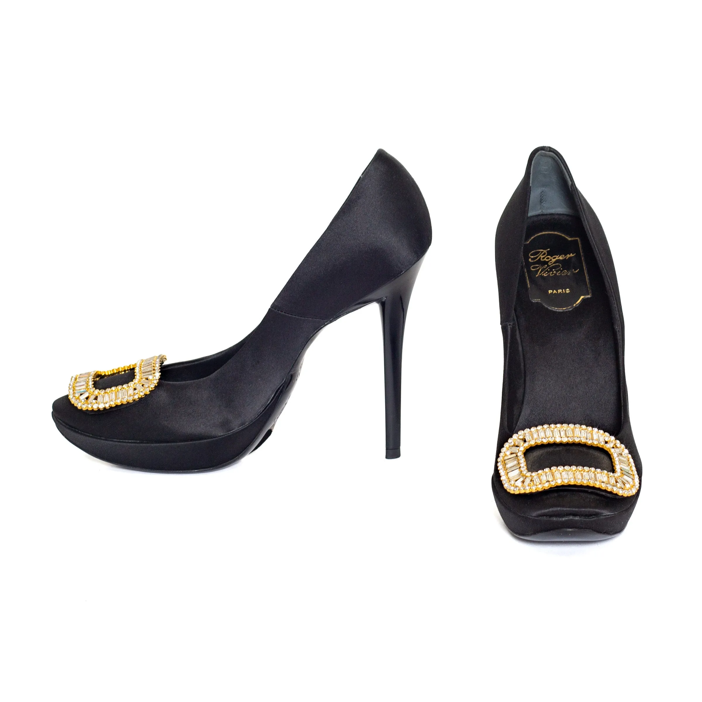 Black Satin Limelight Buckle Pumps 38