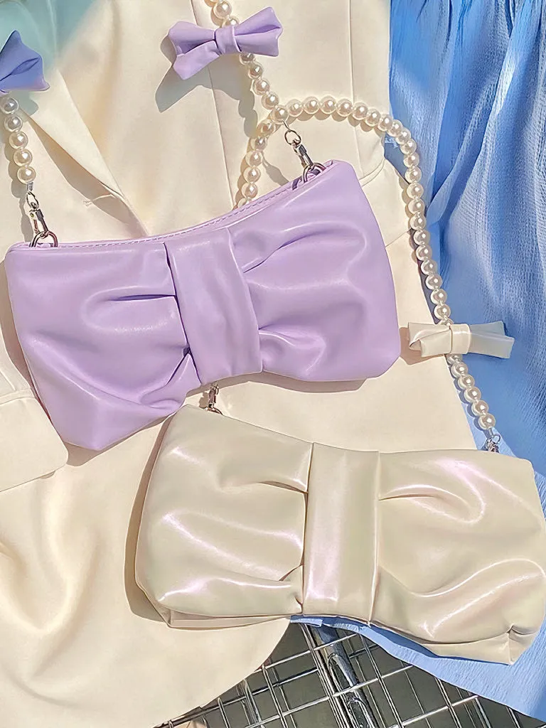 'Blur' Coquette Bowtie Shape Pearl Straps Crossbody Bag