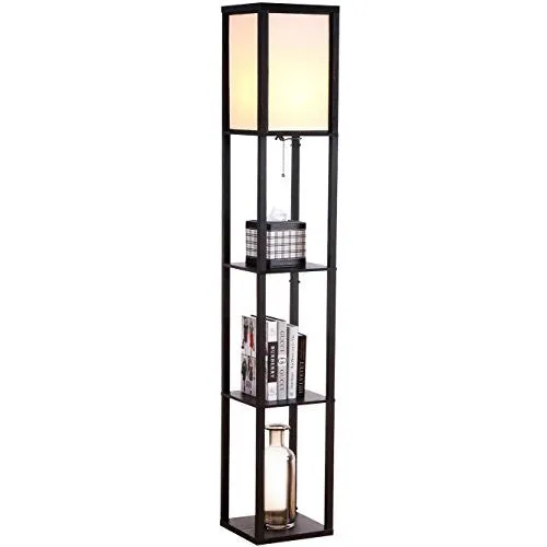 BRIGHTECH - MAXWELL SHELF FLOOR LAMP - MODERN MOOD LIGHTING FOR YOUR LIVING ROOM AND BEDROOM - SHADE DIFFUSED LIGHT SOURCE WITH OPEN-BOX SHELVES - CLASSIC BLACK