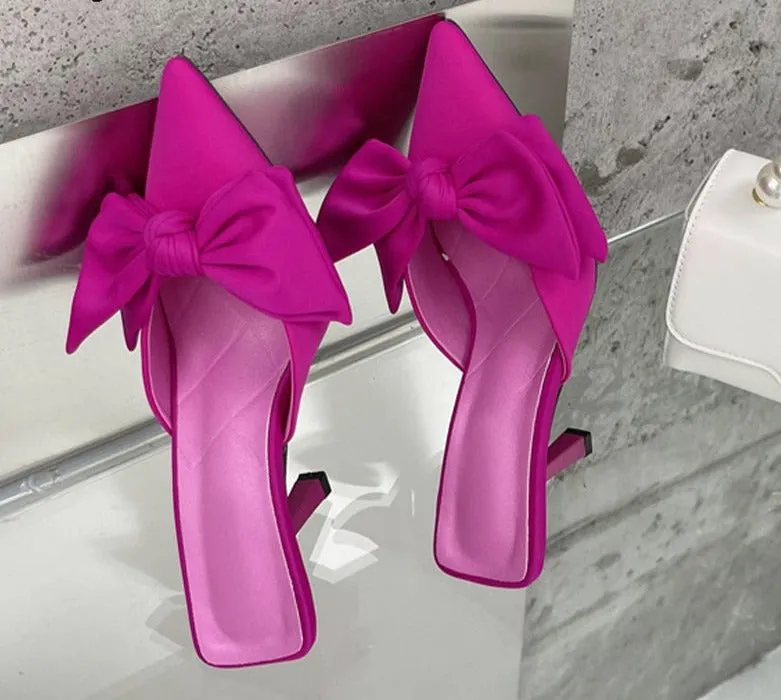 Butterfly-Knot Bow Pointed Toe High Heel Mules