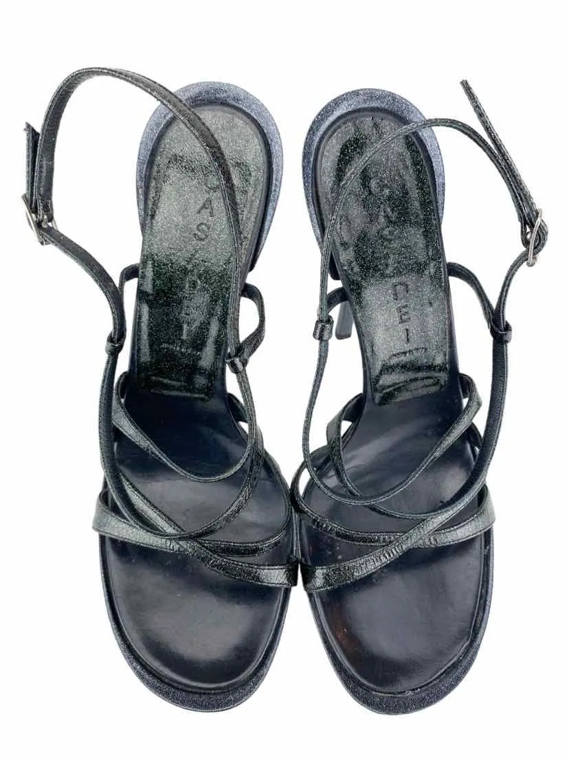 Casadei Women's Strappy Platform Sparkle Sandal Pewter Size 7