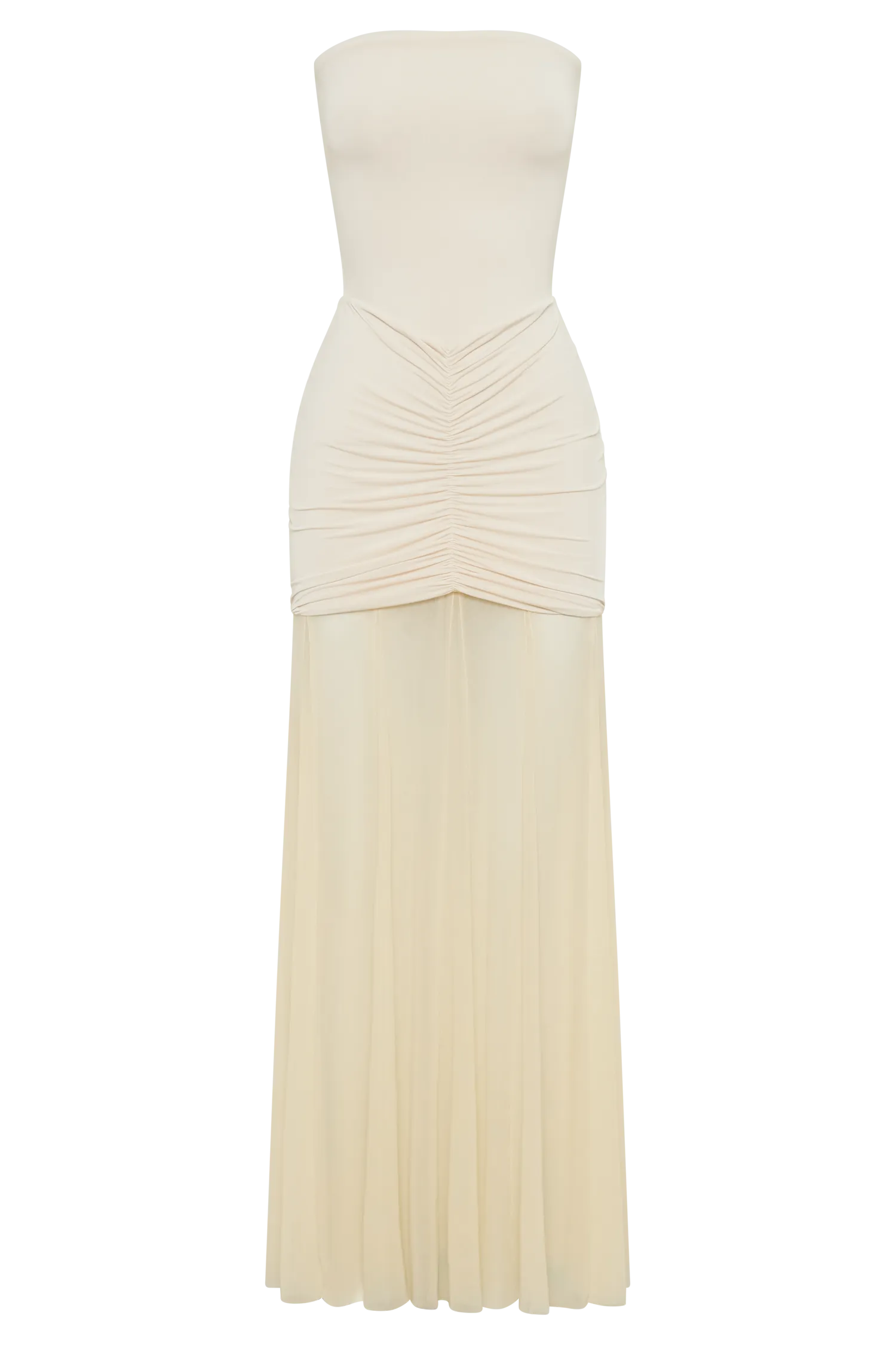 Caspian Slinky And Mesh Off Shoulder Maxi Dress - Ivory