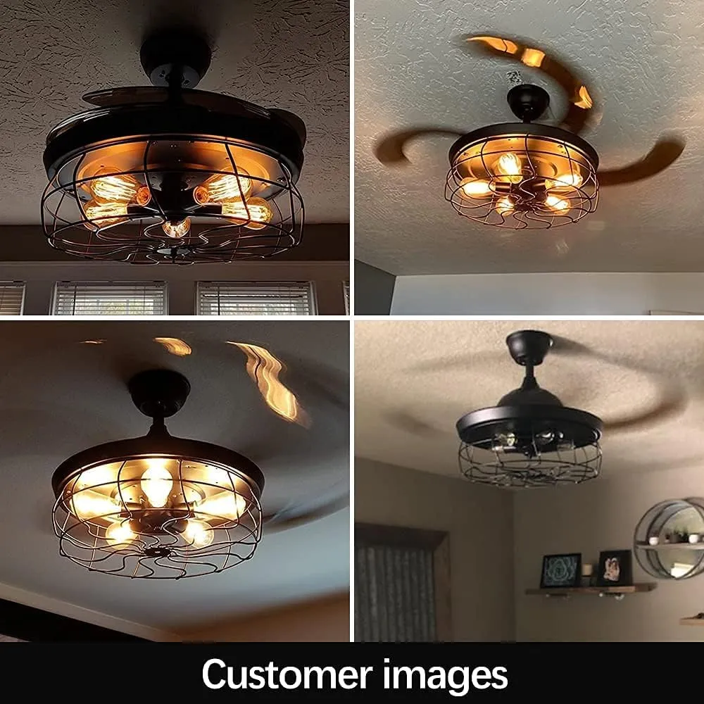 Ceiling Fan with Lights, 42 Industrial Ceiling Fan with Retractable Blades and Remote