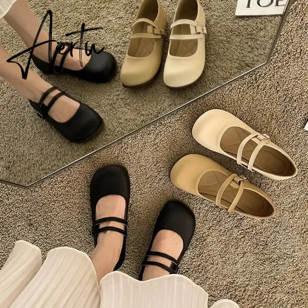 Comfort Soft Bottom Flat Shoes Women 2023 Buckle Strap Pu Leather Ballet Flats Woman Elegant Low Heels Mary Janes Mujer