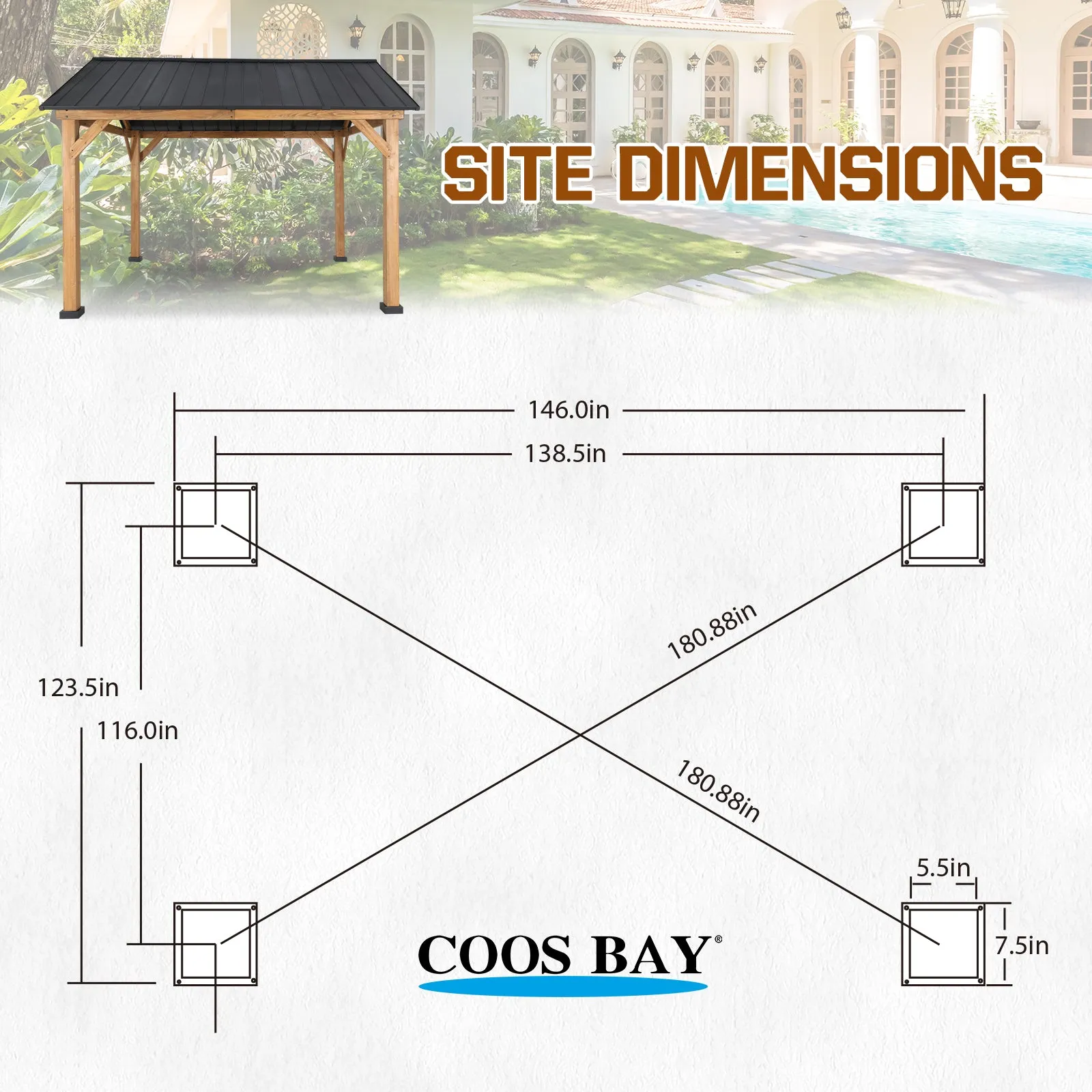 COOS BAY 11x13 Outdoor Patio Wooden Gazebo, Cedar Wood Frame Steel Hardtop Gazebo Canopy for Garden, Deck, Backyard and Party