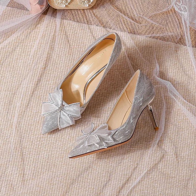 Crystal Bow-Knot Thin Heel Shoes