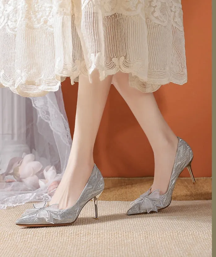 Crystal Bow-Knot Thin Heel Shoes