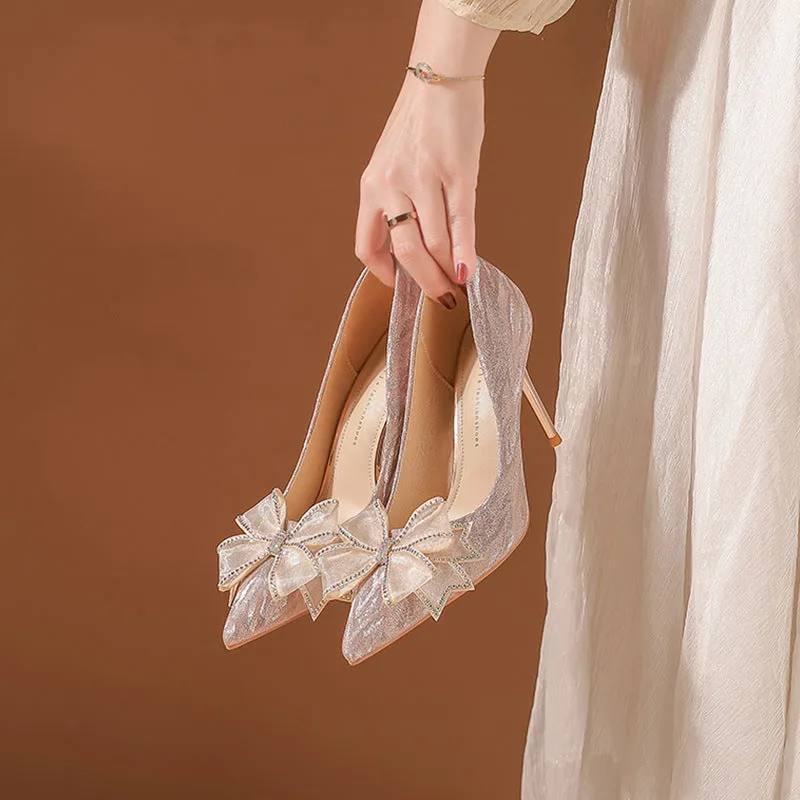 Crystal Bow-Knot Thin Heel Shoes