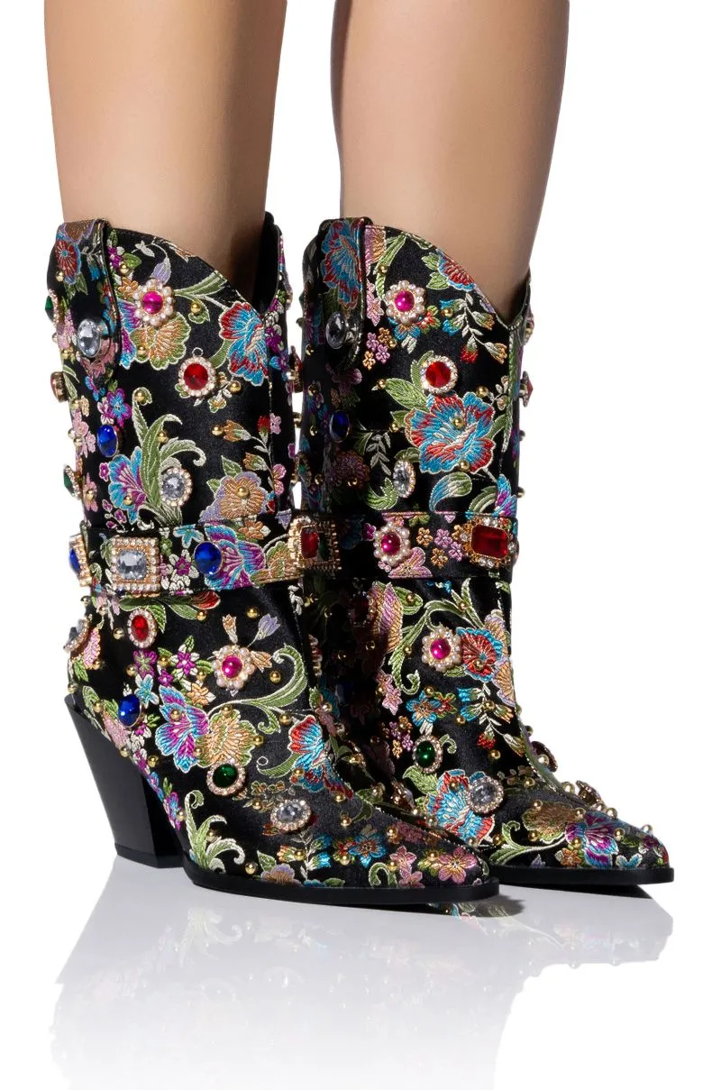 Crystal Embellished Wedge Heel Cowboy Boots